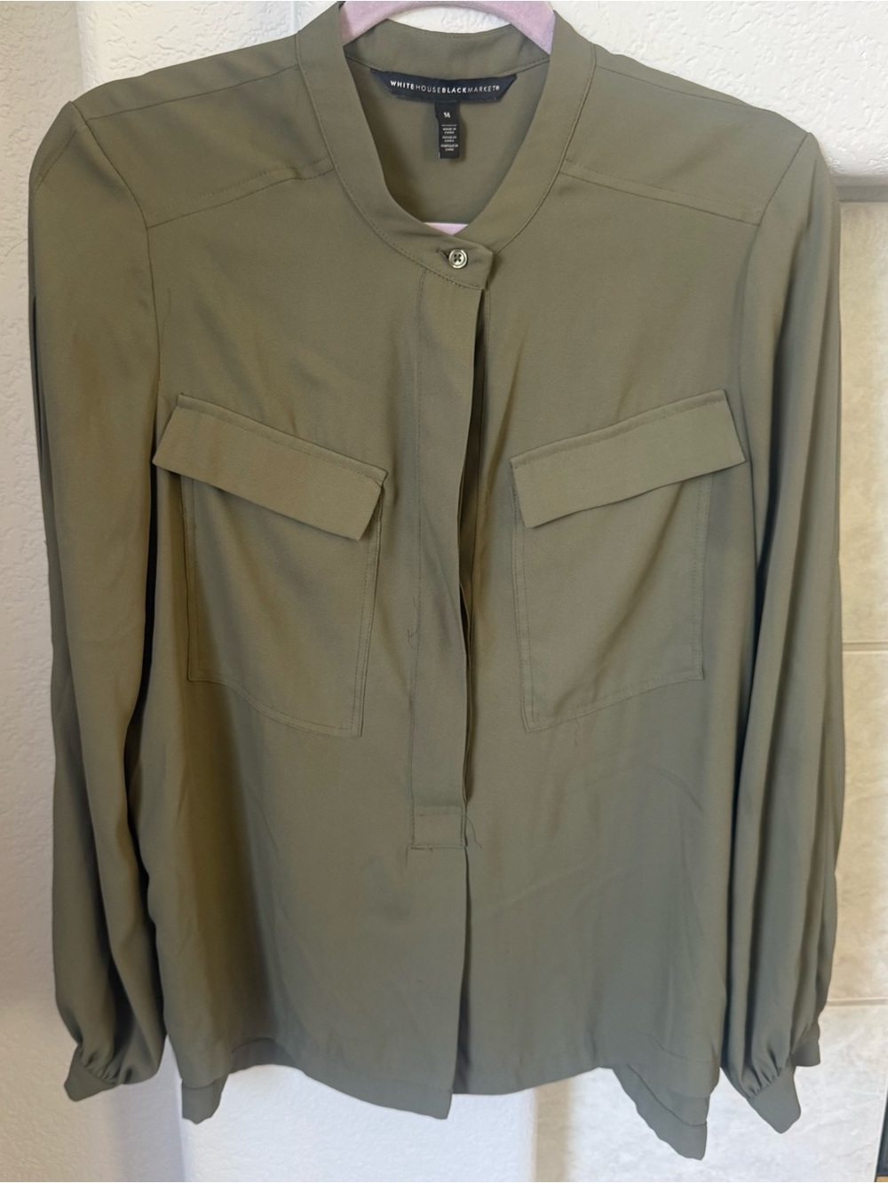 White House Black Market Olive Green Utility Blouse Size M